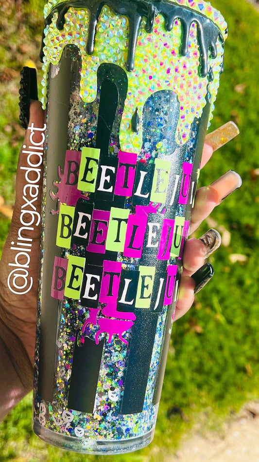 Beetlejuice 3x Glitter Crystal Starbucks Cup, Halloween Tumbler Cup - Bling Addict