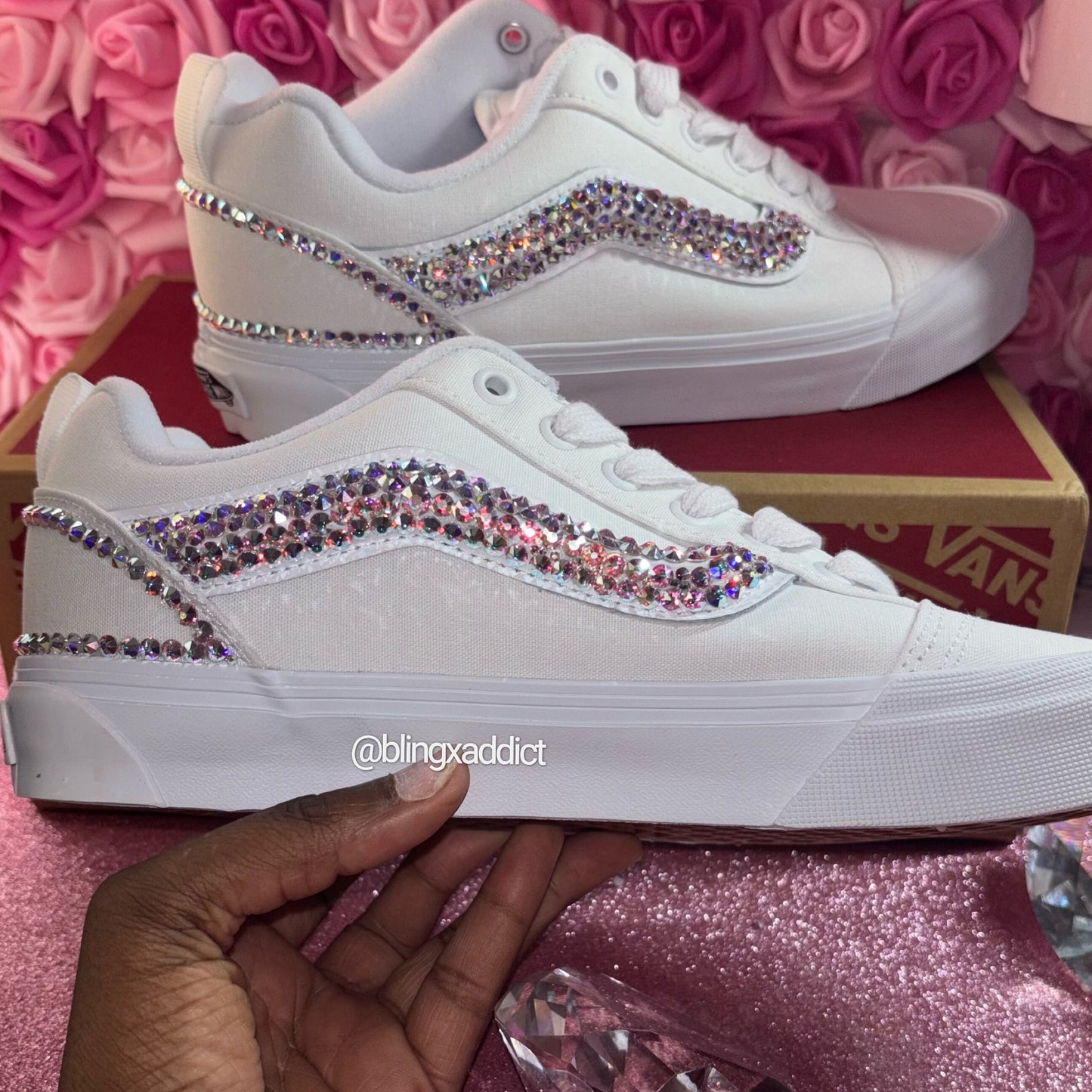 Custom  Bedazzled  KNU Skool Vans | Choose Glass or Swarovski Crystal