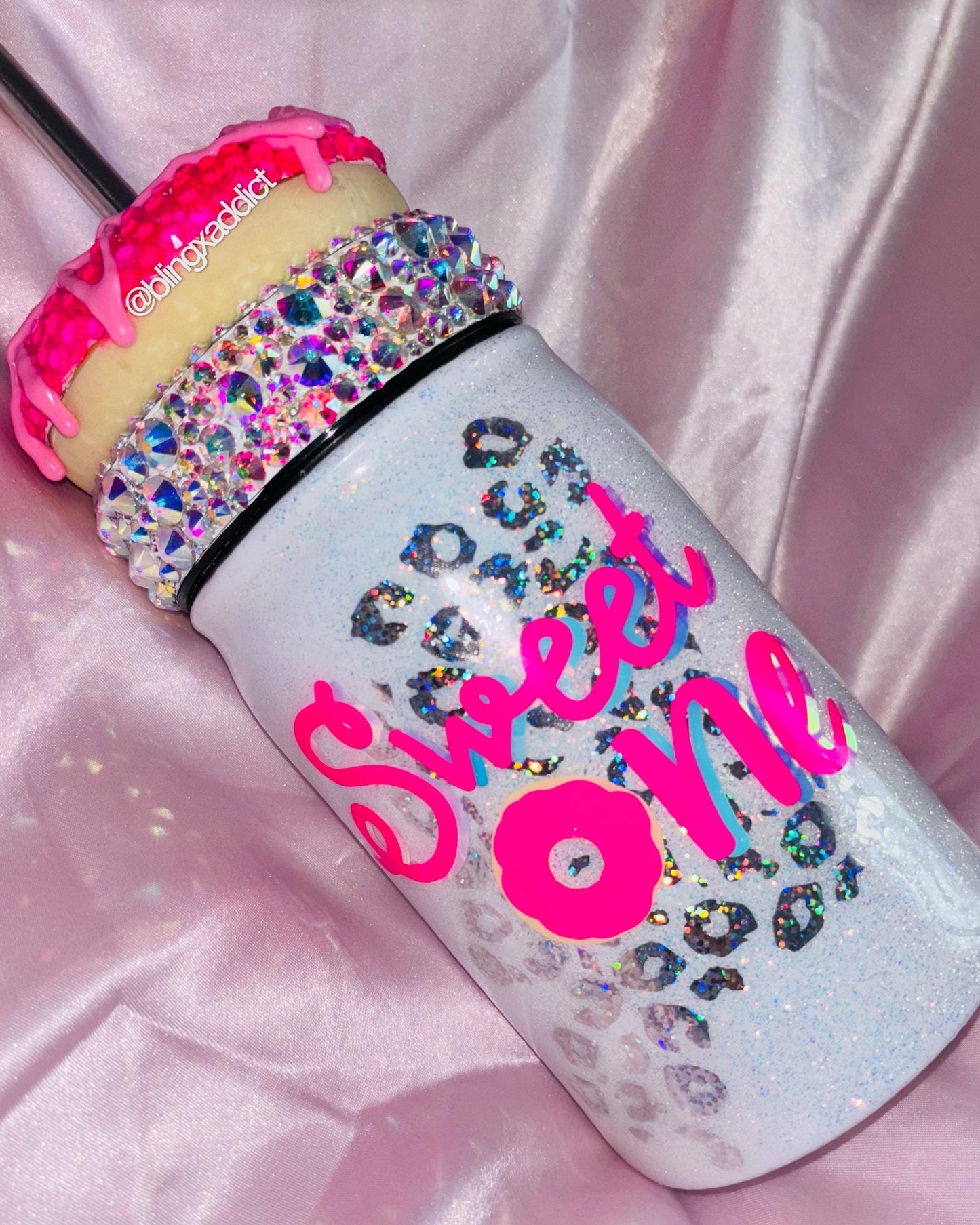 Sweet One Mason Jar Tumbler with Crystals | Bling Donut Cup | 16oz Insulated Metal Drinkware