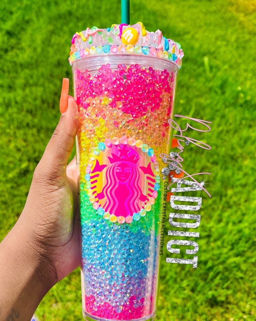 The ORIGINAL M&M Neon Rainbow Crystal Crush Starbucks Tumbler