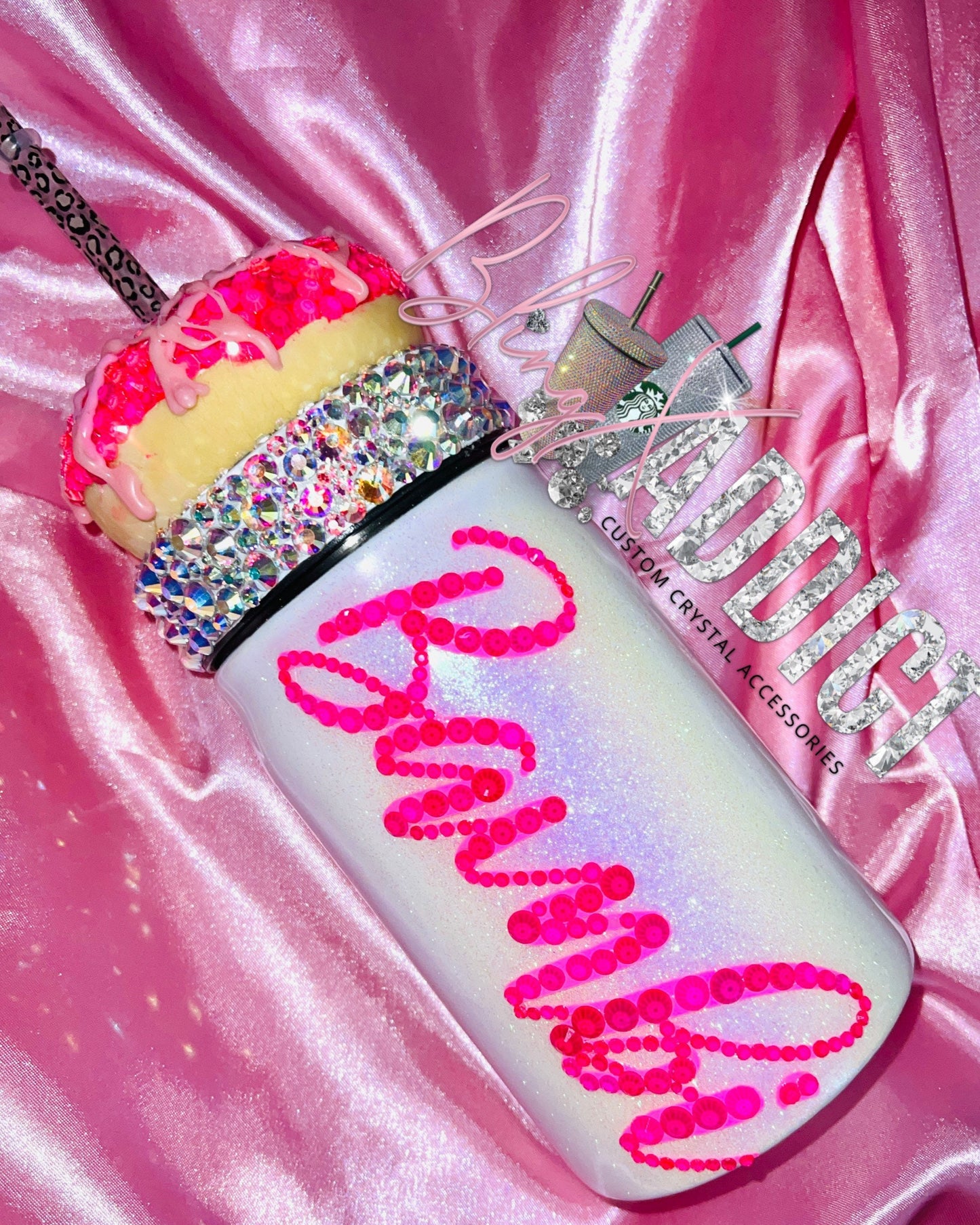 Sweet One Mason Jar Tumbler with Crystals | Bling Donut Cup | 16oz Insulated Metal Drinkware