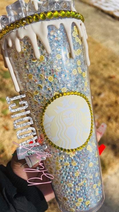 Crystal Starbucks Tumbler: Banana Crème Crush, Rhinestone Iced Coffee Cup