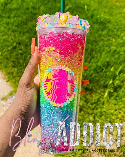 The ORIGINAL M&M Neon Rainbow Crystal Crush Starbucks Tumbler