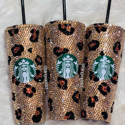 Crystal My Spots Custom Bedazzled Leopard Starbucks Tumbler: Rhinestone Bling Cup
