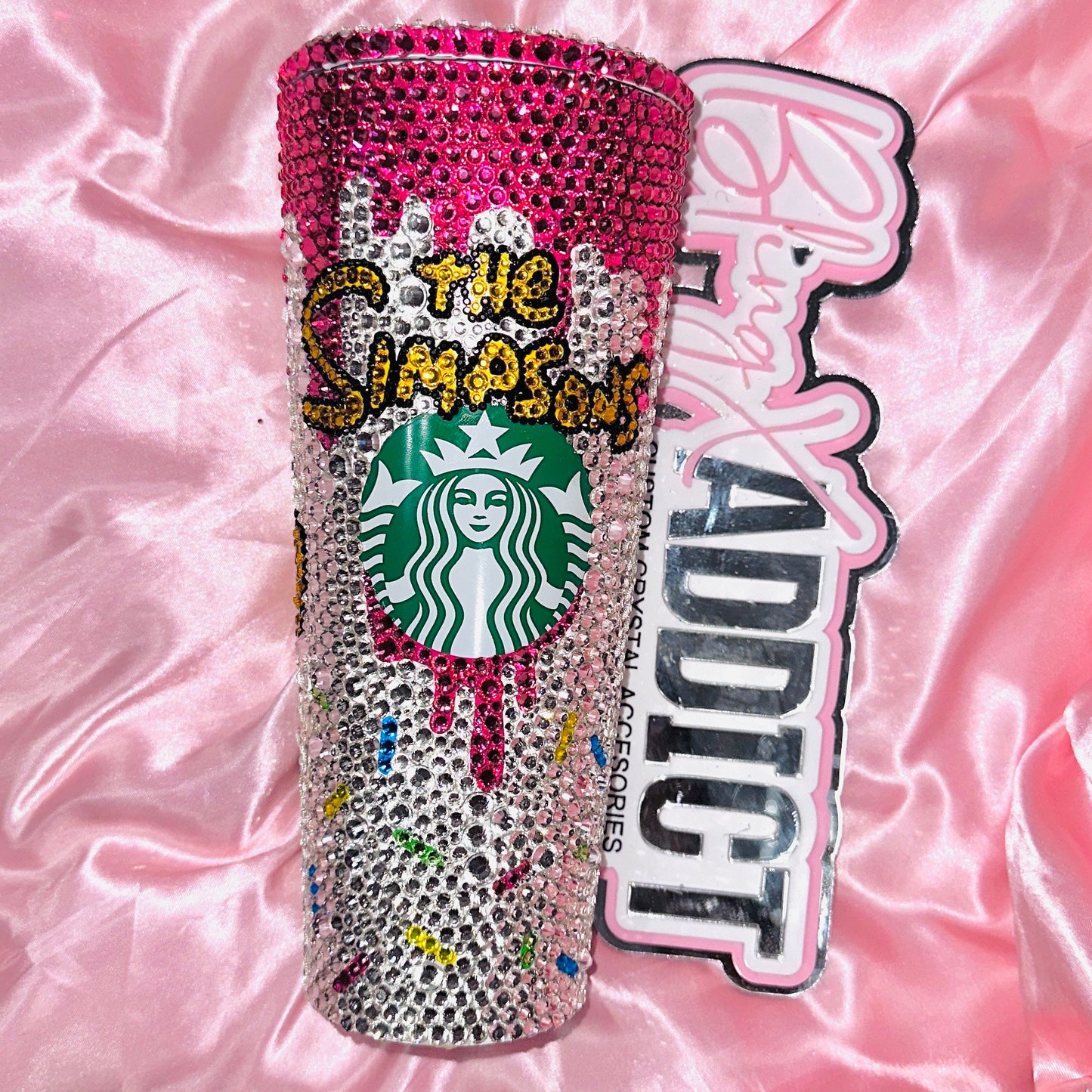 Simpsons Donut Lover Crystal Bedazzled Starbucks 24oz Tumbler Cold Cup