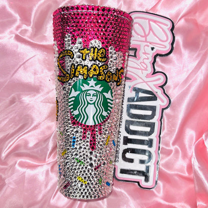Simpsons Donut Lover Crystal Bedazzled Starbucks 24oz Tumbler Cold Cup