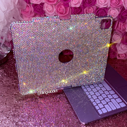 Custom Bling iPad Keyboard Case | 360 Rotating RGB Backlit Keyboard | Luxury Sparkly  Bedazzled Tablet Cover | Handmade iPad Accessory