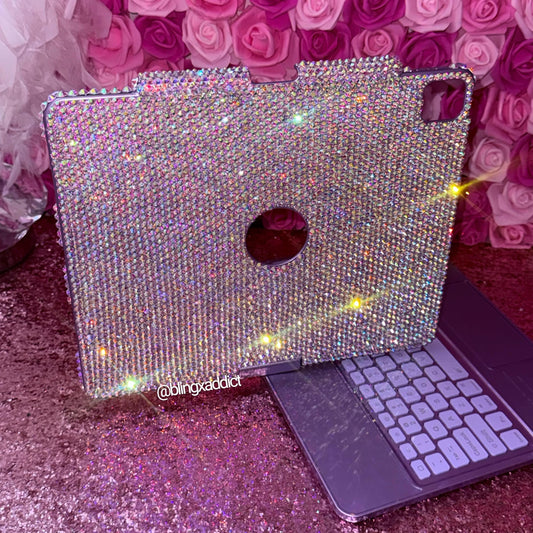 Custom Bling iPad Keyboard Case | 360 Rotating RGB Backlit Keyboard | Luxury Sparkly Bedazzled Tablet Cover | Handmade iPad Accessory - Bling Addict