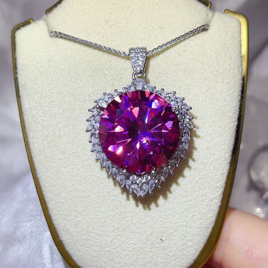 Royal Bloom 20 Carat Moissanite Pendant Necklace | 925 Sterling Silver Halo Necklace | Diamond Alternative Jewelry - Bling Addict