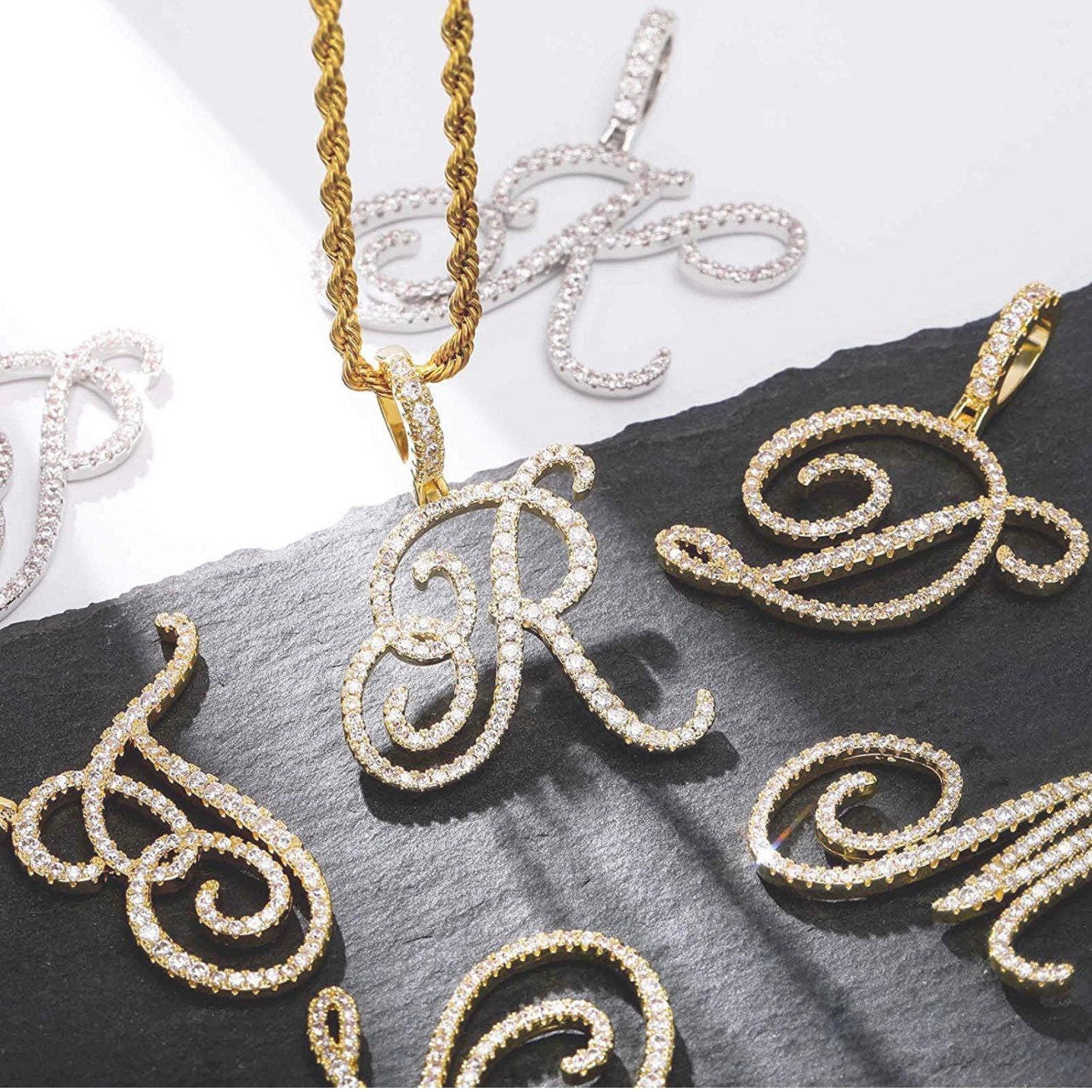 Alphabet Bling CZ Initial Tennis Chain Necklace