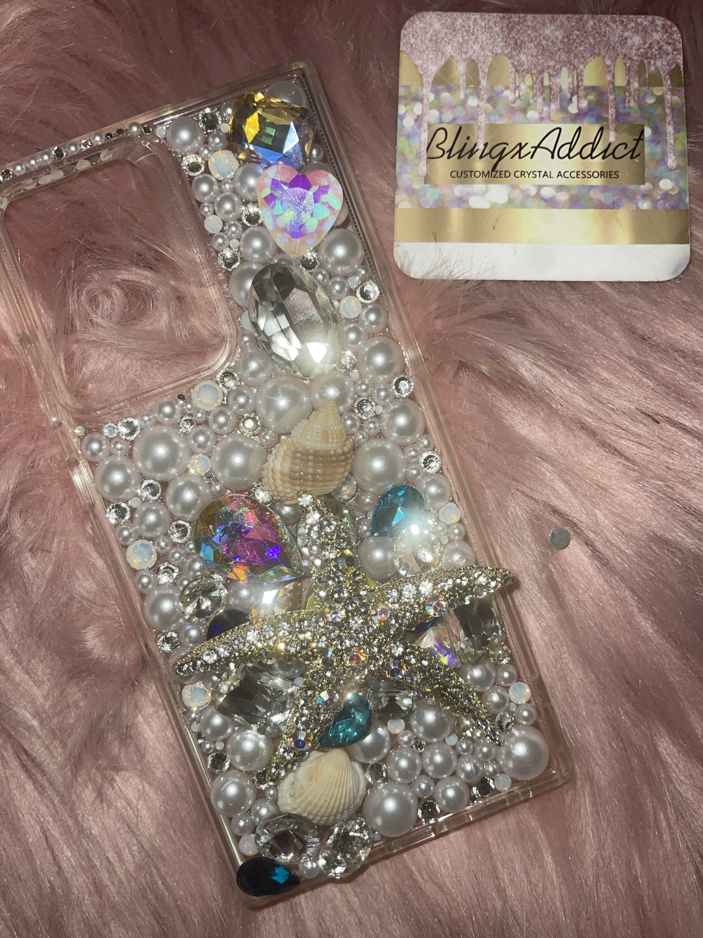 Bling Starfish Phone Case: Custom Seashells, Pearls & Gems