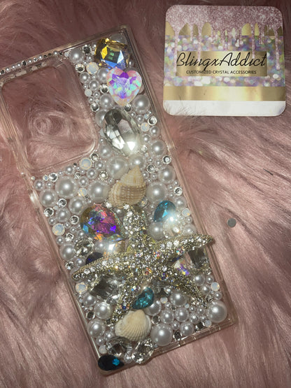 Bling Starfish Phone Case: Custom Seashells, Pearls & Gems