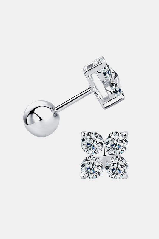 Moissanite Four-Leaf Clover Stud Earrings | Platinum-Plated 925 Sterling Silver Lucky Clover Earrings | 0.8 Carat Total - Bling Addict