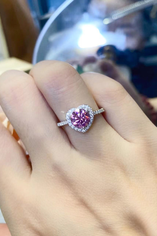 Blush Majesty | 1 Carat Pink Heart-Shaped Moissanite Ring in 925 Sterling Silver - Bling Addict