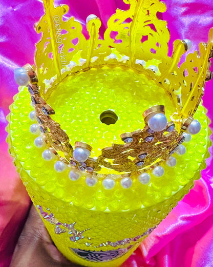 Queen Tingz Neon Yellow Crown Crystal Starbucks Tumbler Cup