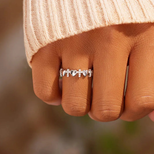 Faith & Love | Heart Cross Ring in 925 Sterling Silver - Bling Addict