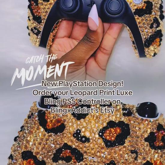 Leopard Print Luxe Bling PS5 Controller | Crystal Cheetah DualSense Controller | Bedazzled Gaming Controller.