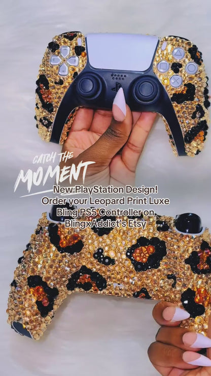 Leopard Print Luxe Bling PS5 Controller | Crystal Cheetah DualSense Controller | Bedazzled Gaming Controller.