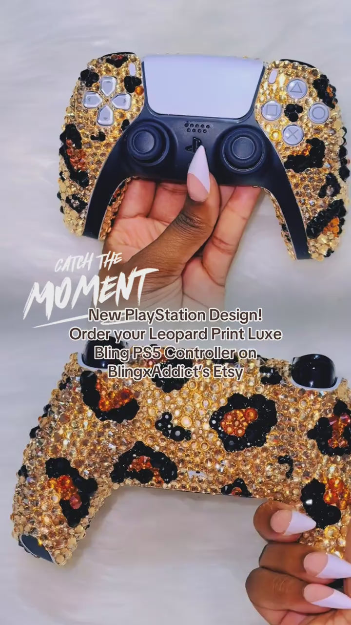 Leopard Print Luxe Bling PS5 Controller | Crystal Cheetah DualSense Controller | Bedazzled Gaming Controller.