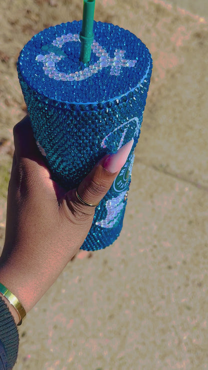 Chibi Sailor Mercury Magical Water Guardian Blue Crystal Bling Tumbler | Sparkly Rhinestone Anime Cup | Handmade Kawaii Gift
