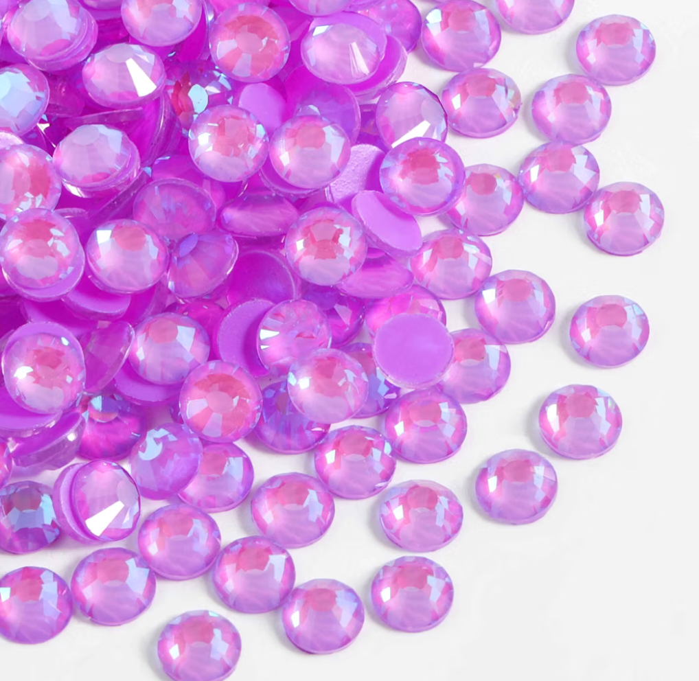 Luminous Purple AB Glass Rhinestones | Neon Purple Iridescent Flatback Rhinestones | SS6 SS10 SS16 SS20 SS30 | 288–1,440 Pieces