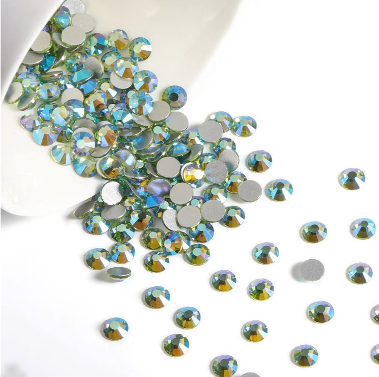 Peridot AB Glass Rhinestones | Light Green Iridescent Flatback Rhinestones