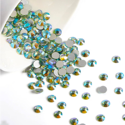 Peridot AB Glass Rhinestones | Light Green Iridescent Flatback Rhinestones