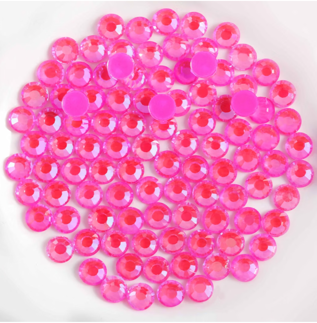 Luminous Hot Pink AB Glass Rhinestones | Neon Pink Iridescent Flatback Rhinestones | SS6 SS10 SS16 SS20 SS30 | 288–1,440 Pieces
