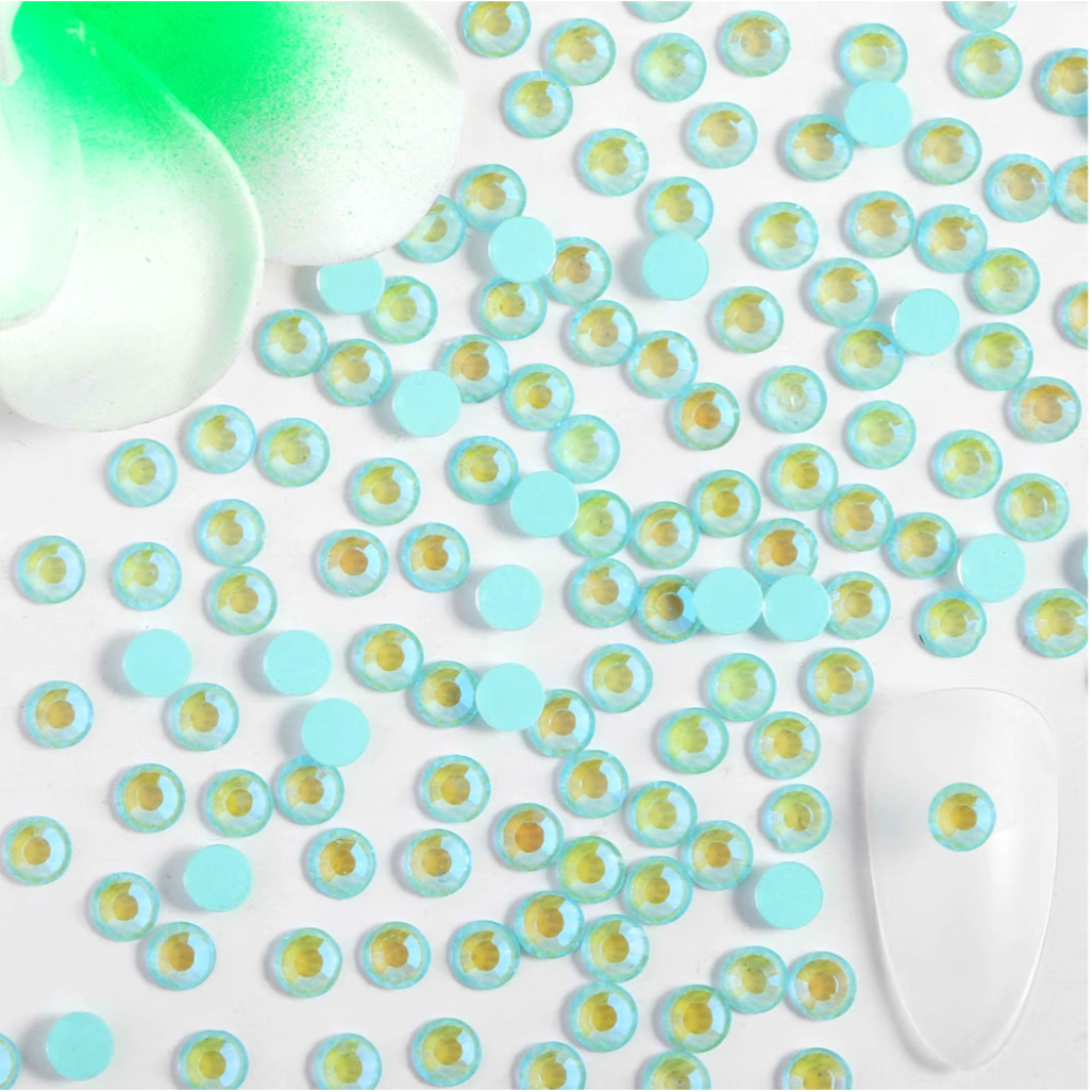 Luminous Mint Green AB Glass Rhinestones | Mint Blue Green Iridescent Flatback Rhinestones | SS6 SS10 SS16 SS20 SS30 | 288–1,440 Pieces