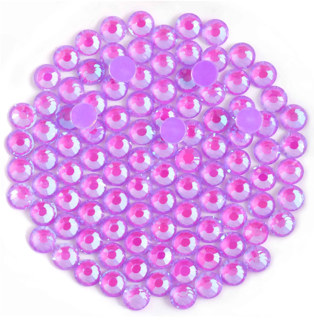Luminous Purple AB Glass Rhinestones | Neon Purple Iridescent Flatback Rhinestones | SS6 SS10 SS16 SS20 SS30 | 288–1,440 Pieces