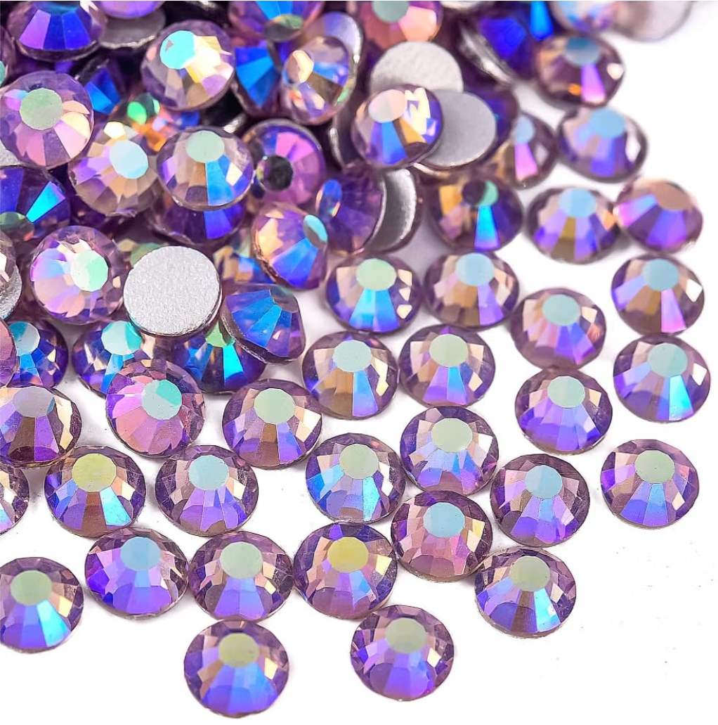 Light Violet AB Glass Rhinestones | Iridescent Flatback Rhinestones