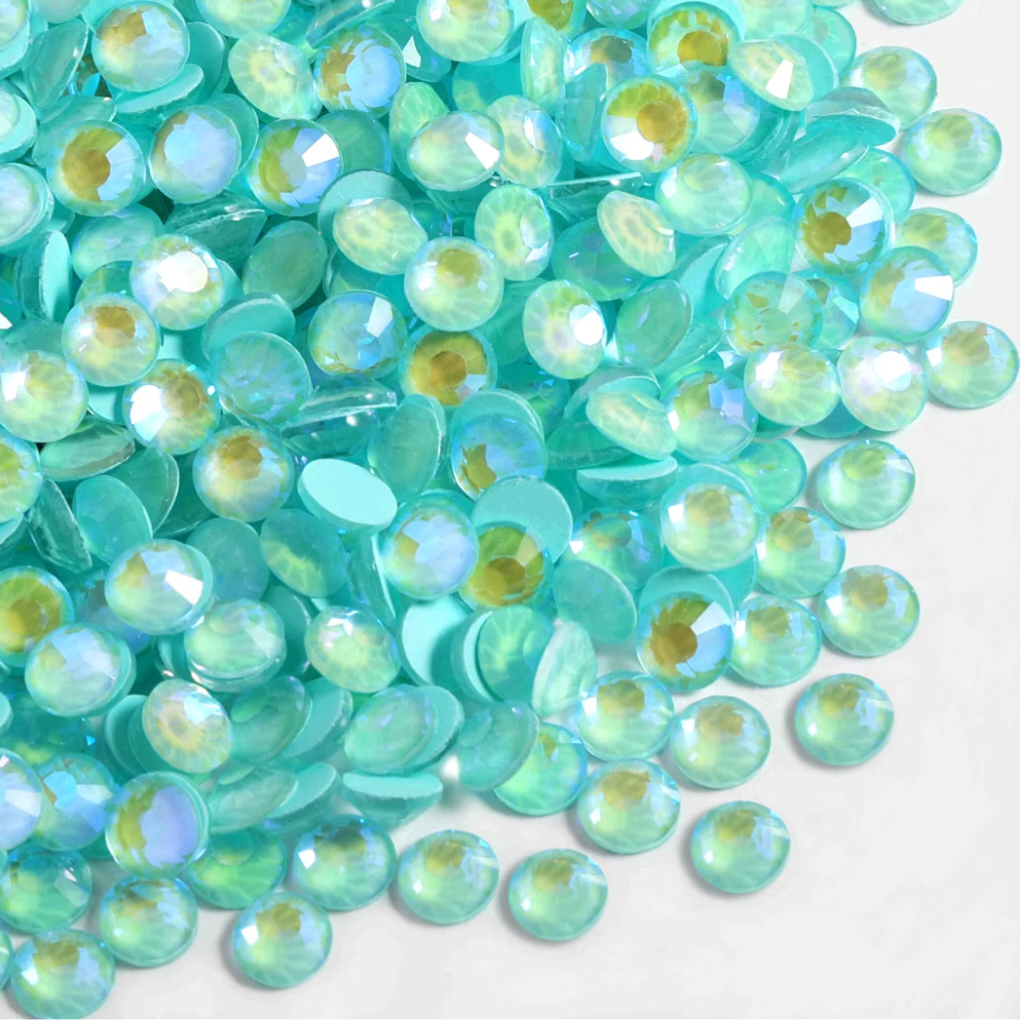 Luminous Mint Green AB Glass Rhinestones | Mint Blue Green Iridescent Flatback Rhinestones | SS6 SS10 SS16 SS20 SS30 | 288–1,440 Pieces