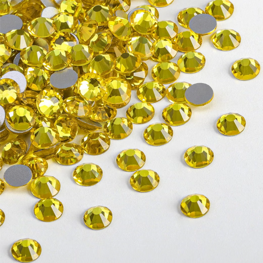 Citrine Yellow Glass Rhinestones | Yellow Glass Flatback Rhinestones | SS3 SS4 SS6 SS8 SS10 SS12 SS16 SS20 SS30 SS34 SS40 | 144–1,440 Pieces