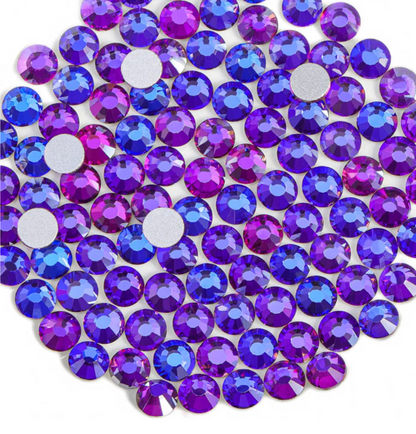 Purple Velvet Color Shift Glass Rhinestones | Purple Blue Glass Flatback Rhinestones | SS4 SS6 SS8 SS10 SS12 SS16 SS20 SS30 SS40 SS50 | 144–1,440 Pieces