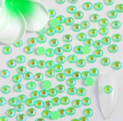 Luminous Green AB Glass Rhinestones | Neon Green Iridescent Flatback Rhinestones | SS6 SS10 SS16 SS20 SS30 | 288–1,440 Pieces