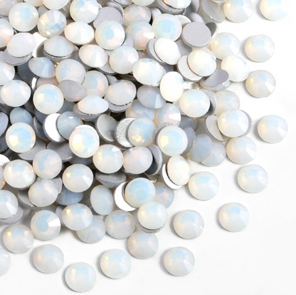 White Opal Glass Rhinestones | Milky White Opal Flatback Rhinestones | SS6 SS8 SS10 SS12 SS16 SS30 | 288–1,440 Pieces