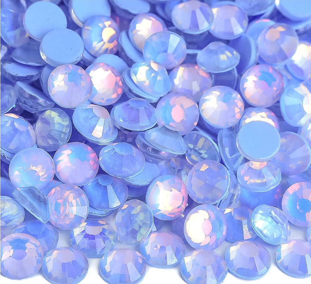 Light Sapphire Luminous AB Glass Rhinestones | Iridescent Blue Flatback Rhinestones | SS6 SS10 SS16 SS20 SS30 & Mixed Sizes | 288–1,440 Pieces