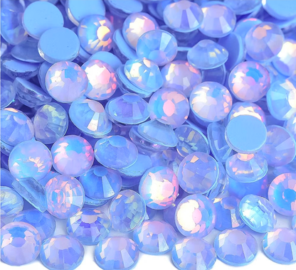 Light Sapphire Luminous AB Glass Rhinestones | Iridescent Blue Flatback Rhinestones | SS6 SS10 SS16 SS20 SS30 & Mixed Sizes | 288–1,440 Pieces