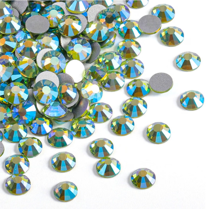 Peridot AB Glass Rhinestones | Light Green Iridescent Flatback Rhinestones