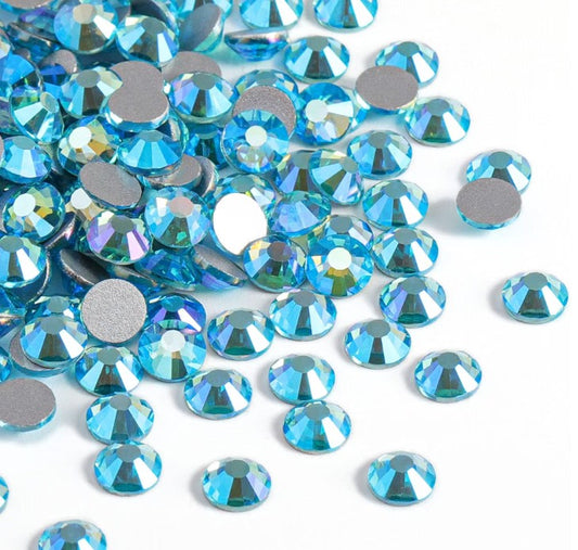 Aquamarine AB Glass Rhinestones | Blue Glass Flatback Rhinestones | SS6 SS8 SS10 SS12 SS16 SS20 SS30 | 1440 288 PCS (Copy)