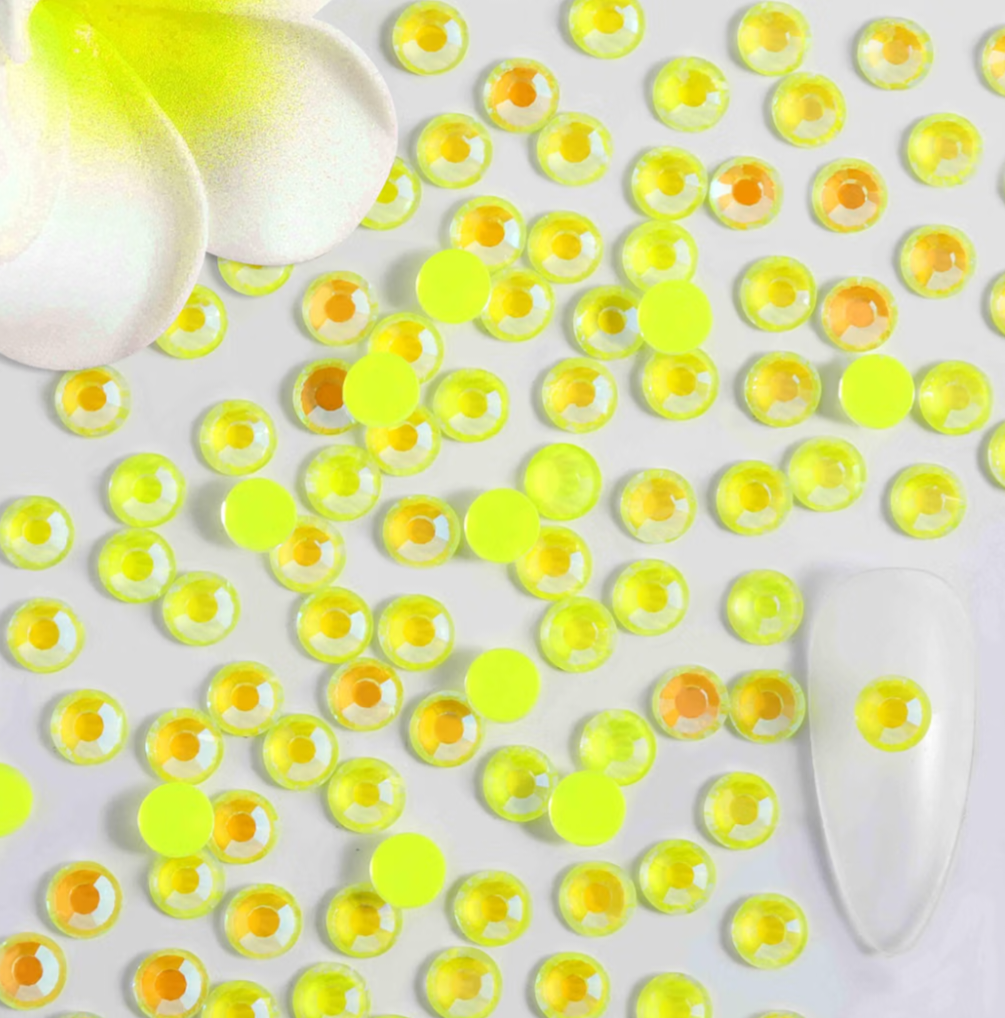 Luminous Yellow AB Glass Rhinestones | Neon Yellow Iridescent Flatback Rhinestones | SS6 SS10 SS16 SS20 SS30 | 288–1,440 Pieces