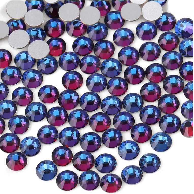 Blue Volcano Glass Rhinestones | Color Shift Glass Flatback Rhinestones | Blue Amber Purple Yellow | SS3 SS4 SS6 SS8 SS10 SS12 SS16 SS20 SS34 | 288–1,440 Pieces