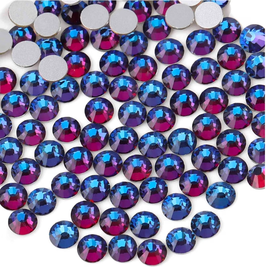 Blue Volcano Glass Rhinestones | Color Shift Glass Flatback Rhinestones | Blue Amber Purple Yellow | SS3 SS4 SS6 SS8 SS10 SS12 SS16 SS20 SS34 | 288–1,440 Pieces