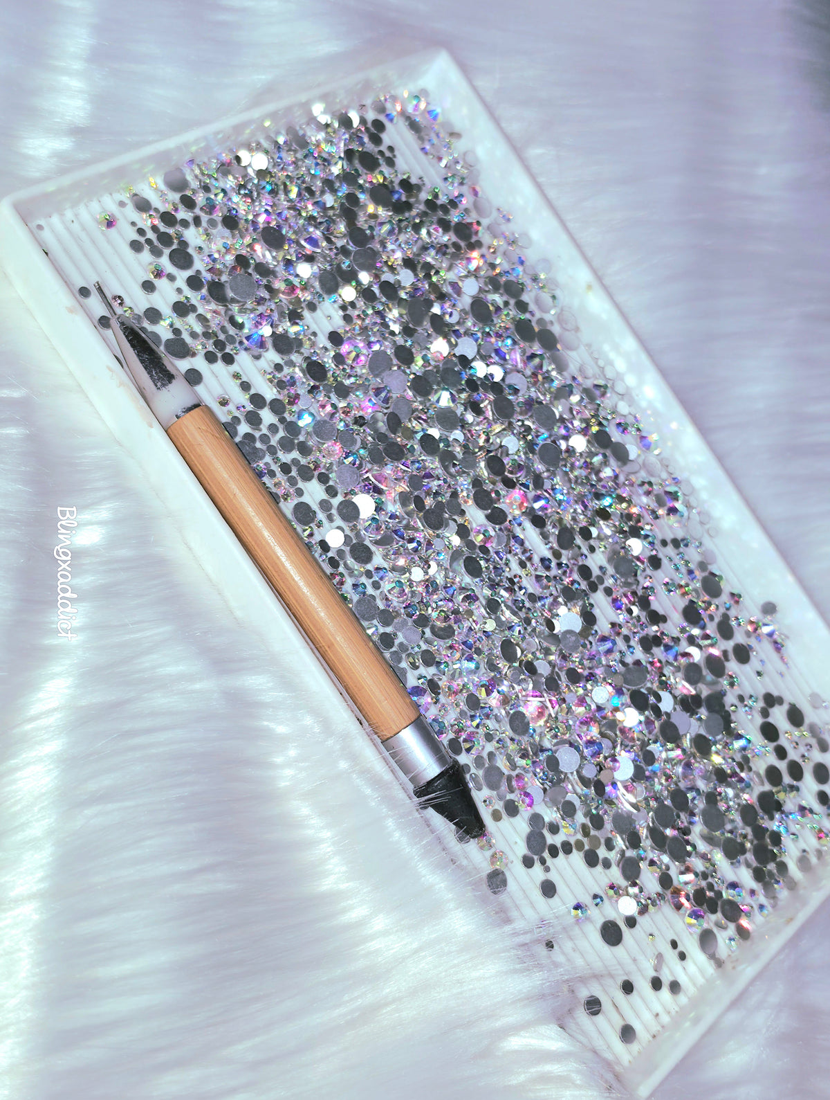 Extra Large Rhinestone Sorting Tray with Spoon | 10" × 6" Bling Tool