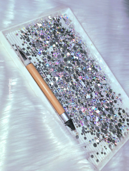 Extra Large Rhinestone Sorting Tray with Spoon | 10" × 6" Bling Tool