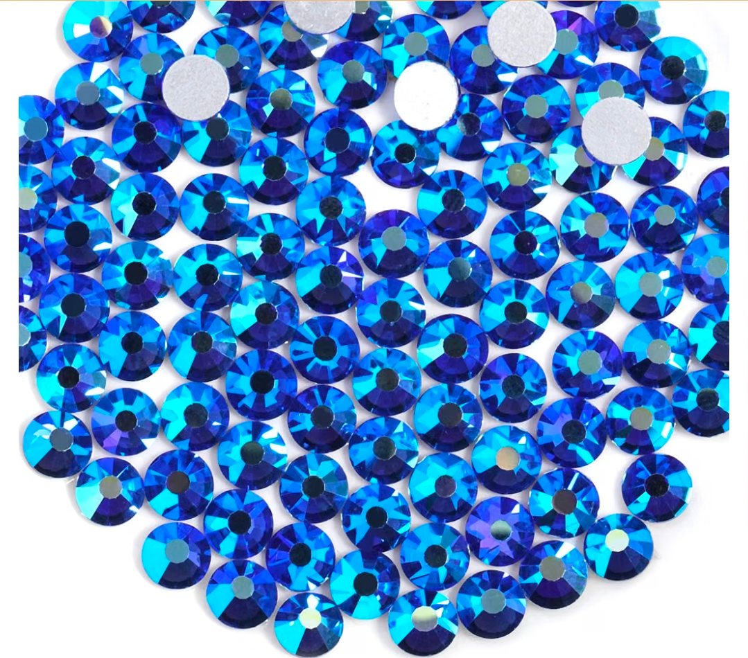 Indicolite AB Glass Flatback Rhinestones | Blue Iridescent Bling Stones