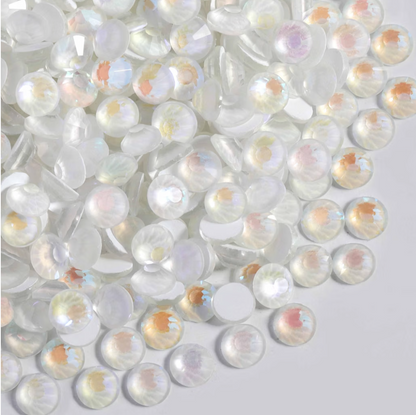 Luminous White AB Glass Rhinestones | Iridescent White Flatback Rhinestones | SS10 SS16 SS20 SS30 | 288–1,440 Pieces