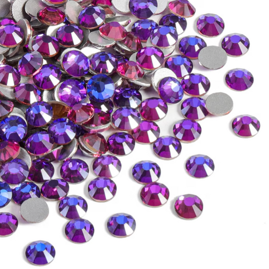 Purple Velvet Color Shift Glass Rhinestones | Purple Blue Glass Flatback Rhinestones | SS4 SS6 SS8 SS10 SS12 SS16 SS20 SS30 SS40 SS50 | 144–1,440 Pieces