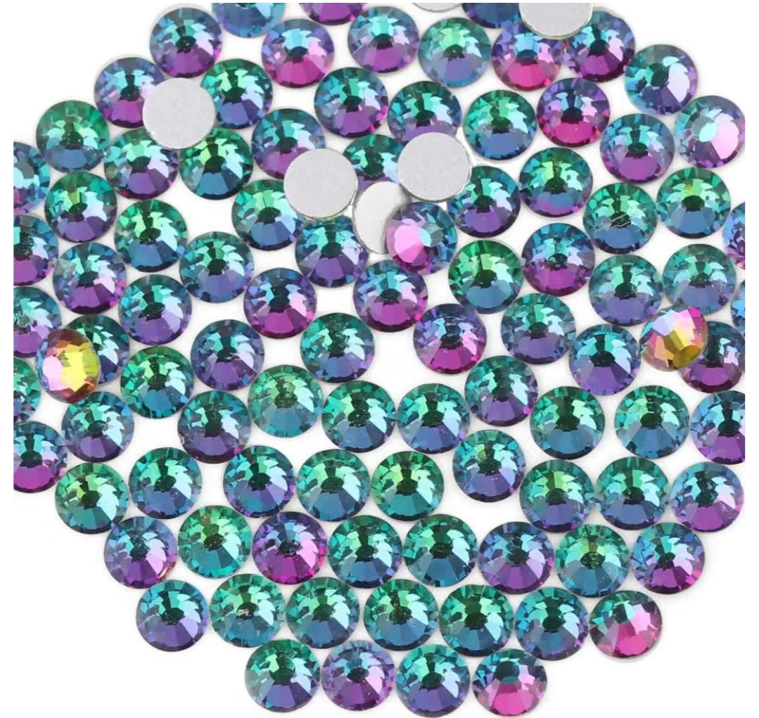 Green Volcano Glass Flatback Rhinestones | Colorshift Fuschia Green Blue & Purple