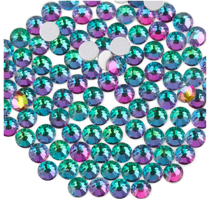 Green Volcano Glass Flatback Rhinestones | Colorshift Fuschia Green Blue & Purple